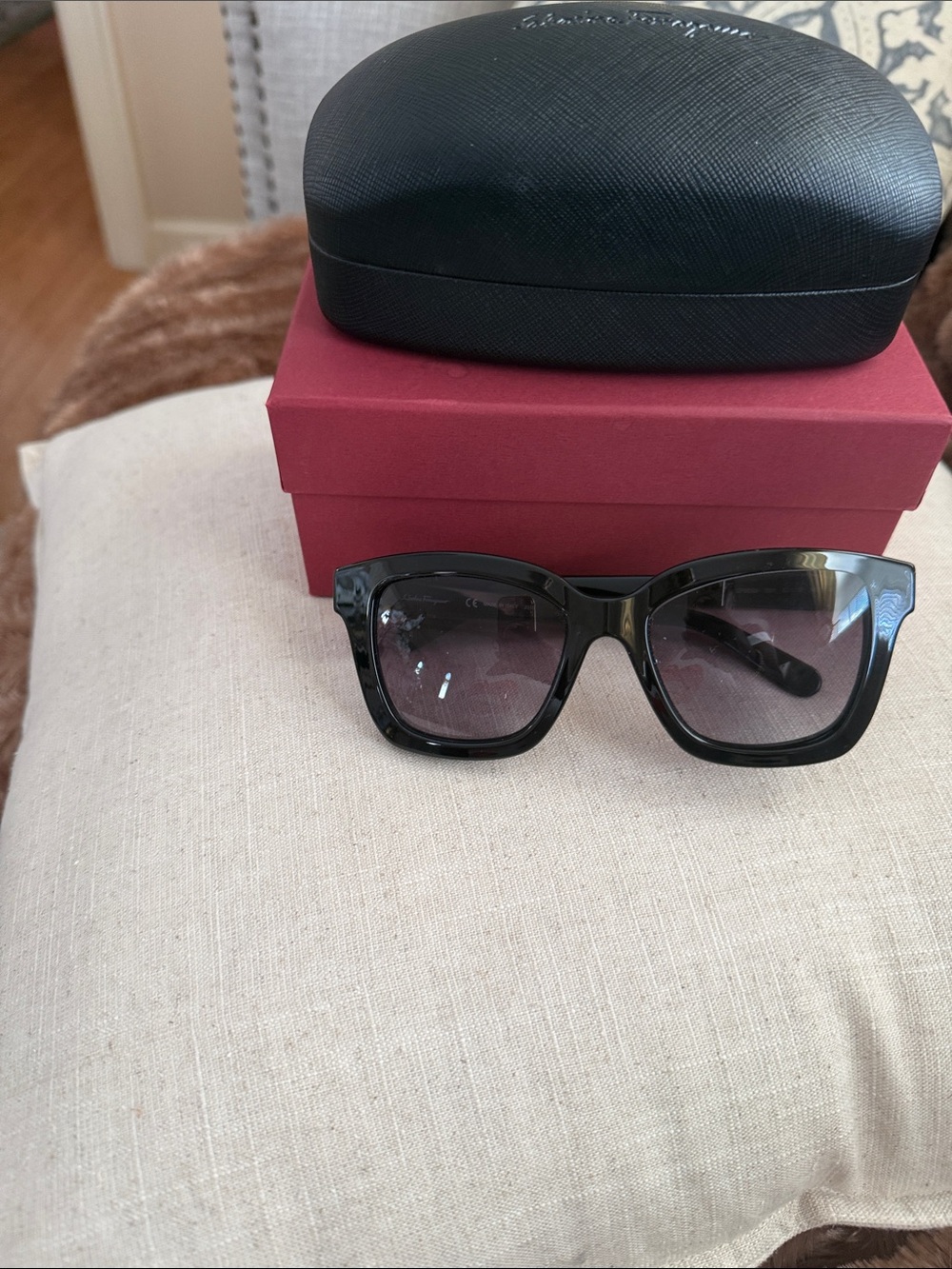 Salvatore Ferragamo Black Oversized Square Sunglasses